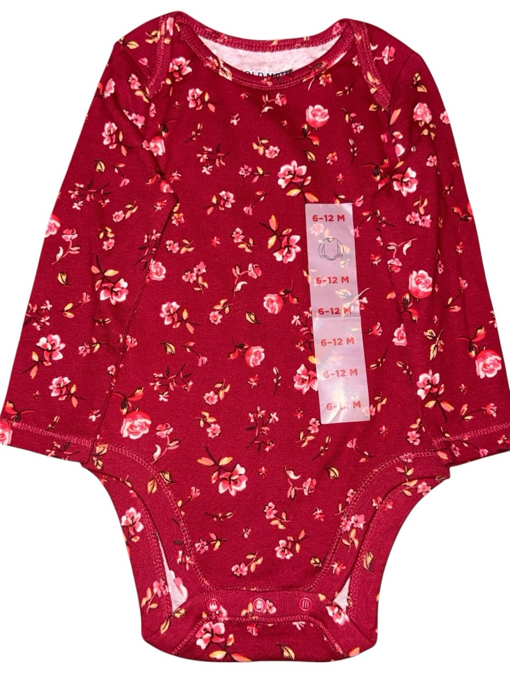 Old Navy Burgundy Floral Long-Sleeve Baby Bodysuit
